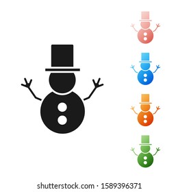 Black Christmas snowman icon isolated on white background. Merry Christmas and Happy New Year. Set icons colorful. Vector Illustration