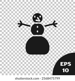 Black Christmas snowman icon isolated on transparent background. Merry Christmas and Happy New Year.  Vector