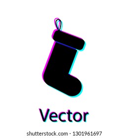 Black Christmas sock icon isolated on white background. Vector Illustration