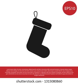Black Christmas sock icon isolated on white background. Vector Illustration