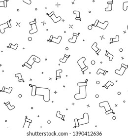 Black Christmas sock icon isolated seamless pattern on white background. Vector Illustration