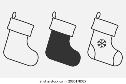 Schwarze Weihnachtssocken-Symbol-Set.Vektorgrafik einzeln auf weißem Hintergrund.Eps10.
