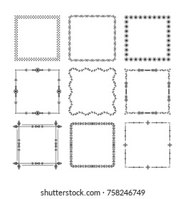 Black Christmas square frames and borders emblem icons set on white background
