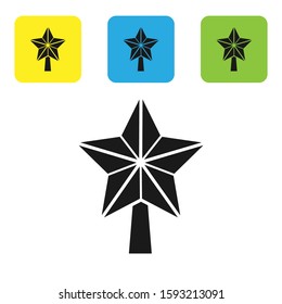 Black Christmas star icon isolated on white background. Merry Christmas and Happy New Year. Set icons colorful square buttons. Vector Illustration