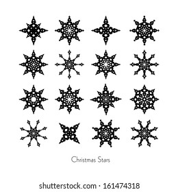 Black Christmas Star Set on White Background