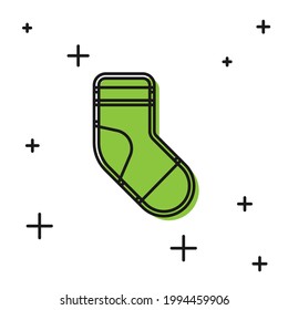 Black Christmas stocking icon isolated on white background. Merry Christmas and Happy New Year.  Vector