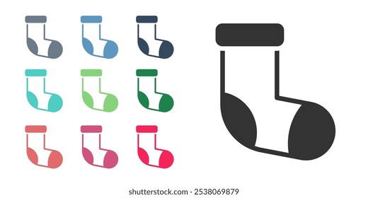 Black Christmas stocking icon isolated on white background. Merry Christmas and Happy New Year. Set icons colorful. Vector