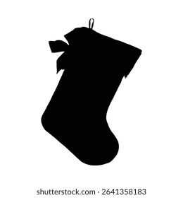 A black Christmas stocking silhouette against a white background, perfect for holiday designs.