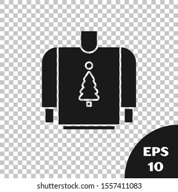 Black Christmas sweater with norwegian ornaments and holidays decorations icon isolated on transparent background. Knitted winter jumper.  Vector Illustration