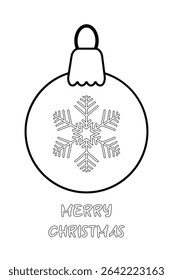 Black Christmas tree ball ornaments on a white transparent background Coloring page Vertical card Xmas mood Greeting card Merry Christmas text