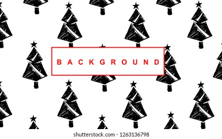 Black Christmas Tree Holiday Background Pattern for Template, Shirt, and Design. Vector, Illustration, Hand Drawn and Doodle. EPS10