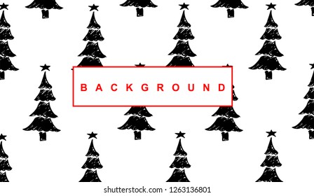 Black Christmas Tree Holiday Background Pattern for Template, Shirt, and Design. Vector, Illustration, Hand Drawn and Doodle. EPS10