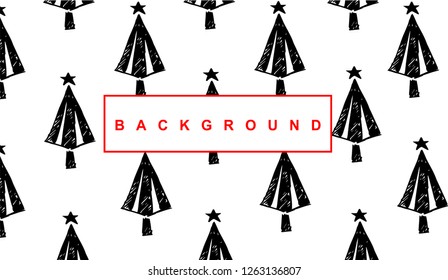 Black Christmas Tree Holiday Background Pattern for Template, Shirt, and Design. Vector, Illustration, Hand Drawn and Doodle. EPS10