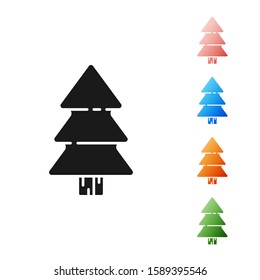 Black Christmas tree icon isolated on white background. Merry Christmas and Happy New Year. Set icons colorful. Vector Illustration