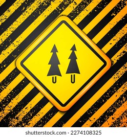 Black Christmas tree icon isolated on yellow background. Merry Christmas and Happy New Year. Warning sign. Vector