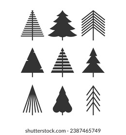 Black Christmas Tree icon set isolated on white. Vector illustration symbol for new year and christmas