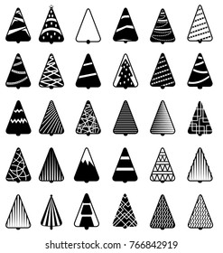 Black Christmas Tree Icon Set