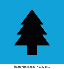 Black Christmas tree icon vector. Blue background