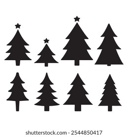 Black Christmas Tree Icons Collection - Festive Vector Design Elements,
Christmas Tree Silhouettes Collection - Vector Icons for Festive Designs