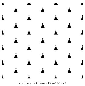 Black christmas tree on white background. Black and white seamless pattern