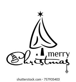 Black Christmas tree  on white background. Holiday background