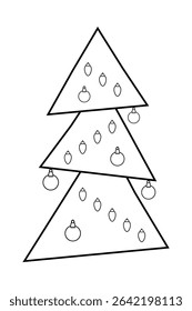 Black Christmas tree ornaments a white transparent background Coloring page Vertical card Xmas mood