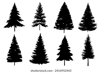 Black Christmas tree silhouette on the white background