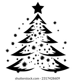Black Christmas tree silhouette, vector silhouette