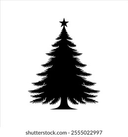 Black Christmas tree silhouette vector illustration on white background
