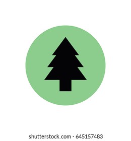 Black Christmas tree vector illustration. Green button. Green circle