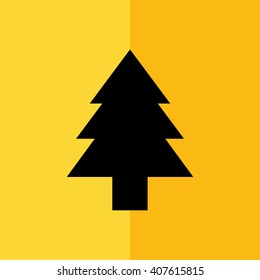 Black Christmas tree vector illustration.Blue background
