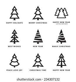 Black Christmas trees collection with white background