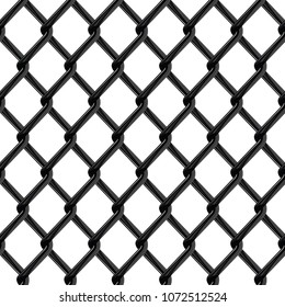 Black chrome fence seamless structure. Chainlink isolated on white background. Vector illustration. EPS 10.