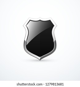 Ícone de escudo preto e cromado. Ilustração vetorial