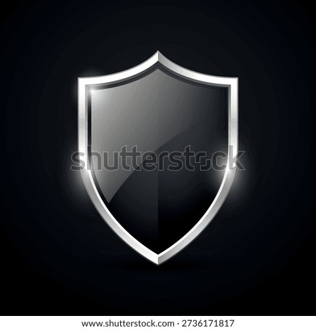 Black chrome shield logo icon. Vector illustration