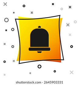 Black Church bell icon isolated on white background. Alarm symbol, service bell, handbell sign, notification symbol. Yellow square button. Vector Illustration
