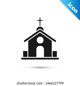 Black Church building icon isolated on white background. Christian Church. Religion of church.  Vector Illustration