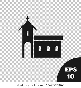 Black Church building icon isolated on transparent background. Christian Church. Religion of church.  Vector Illustration