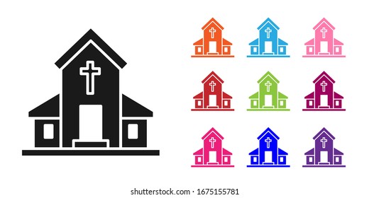 Black Church building icon isolated on white background. Christian Church. Religion of church. Set icons colorful. Vector Illustration