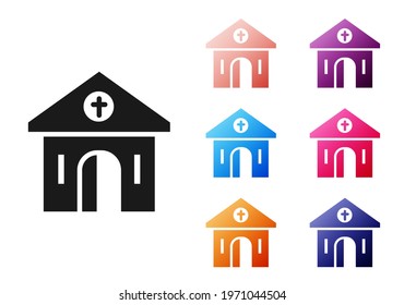 Black Church building icon isolated on white background. Christian Church. Religion of church. Set icons colorful. Vector