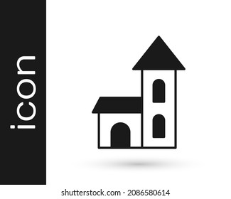 Black Church building icon isolated on white background. Christian Church. Religion of church.  Vector