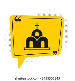 Black Church building icon isolated on white background. Christian Church. Religion of church. Yellow speech bubble symbol. Vector