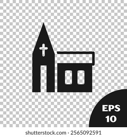 Black Church building icon isolated on transparent background. Christian Church. Religion of church.  Vector