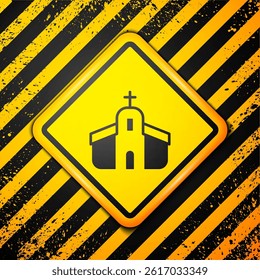 Black Church building icon isolated on yellow background. Christian Church. Religion of church. Warning sign. Vector