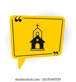 Black Church building icon isolated on white background. Christian Church. Religion of church. Yellow speech bubble symbol. Vector
