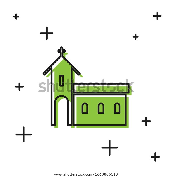 白い背景に黒い教会の建物アイコン キリスト教会 教会の宗教