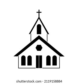 Black church silhouette in modern style on white background. Vector illustration. stock image. 