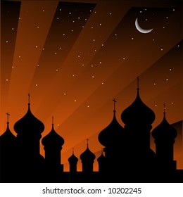 black church silhouette - sunset background