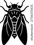 black cicada silhouette vector with a clean, symmetrical insect form. This minimalist illustration is ideal for tattoo stencils, nature logos, summer branding, educational graphics, and print or web design projects.
