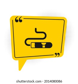 Black Cigar icon isolated on white background. Yellow speech bubble symbol. Vector